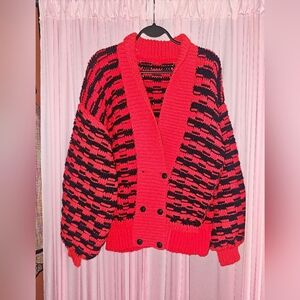 Stylish Red and Black Women's Crochet  Sweater